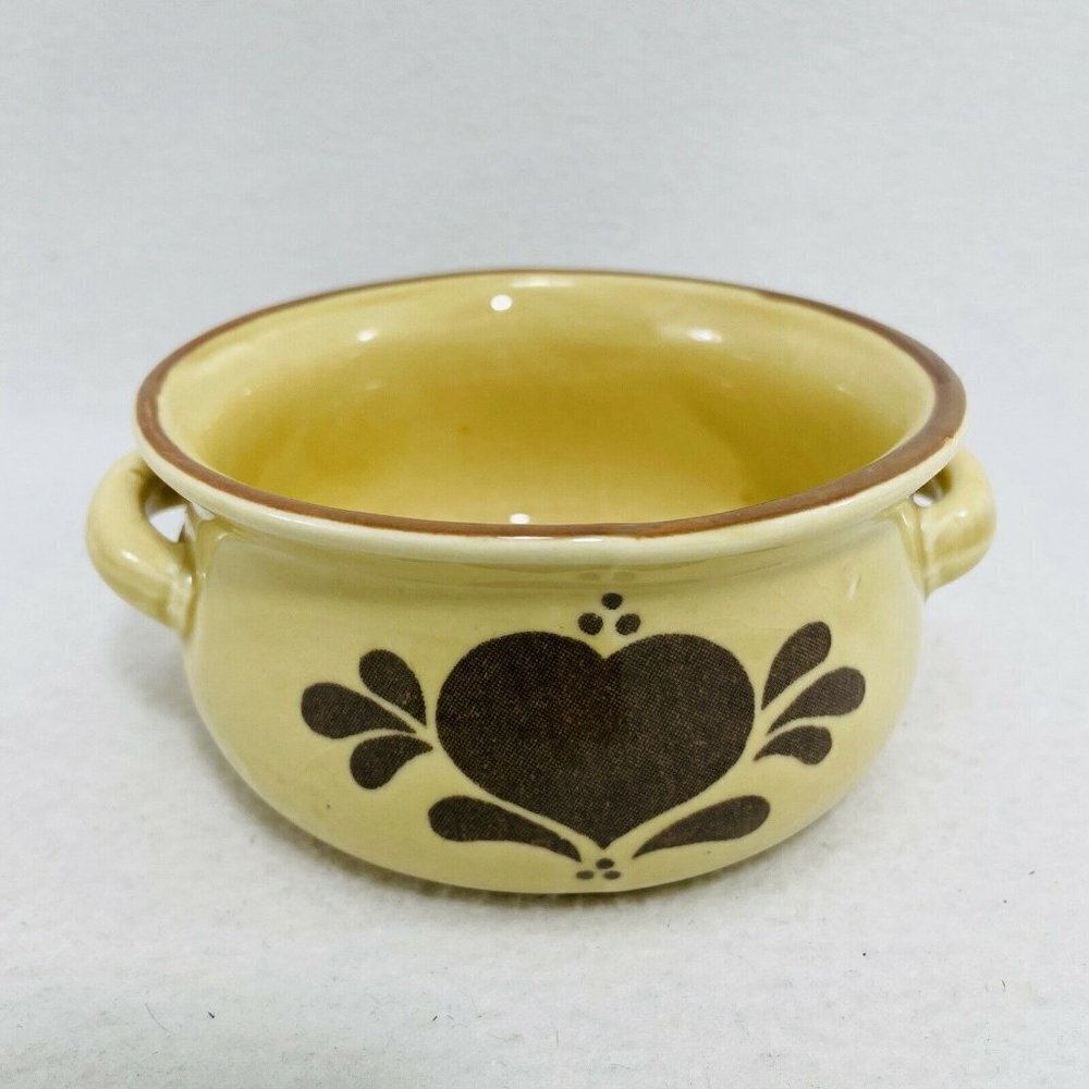 Vintage Nce 1986 Bowl Soup Crock Pot Stew Rice Curry Double Handle Heart Serving